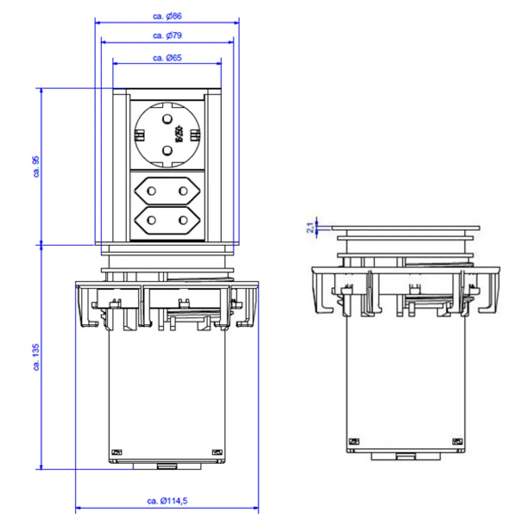 Aménager son Plan de Travail avec la Prise Bachmann ELEVATOR 1xCEE7/3 Inox - 2