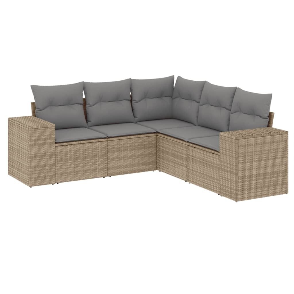 Modulares Gartenmöbel-Set, 5-teilig, mit Stauraum, wasserabweisendem Beutel, PE-Rattan, pulverbeschichteter Stahl, UV-beständig, Beige/Hellgrau