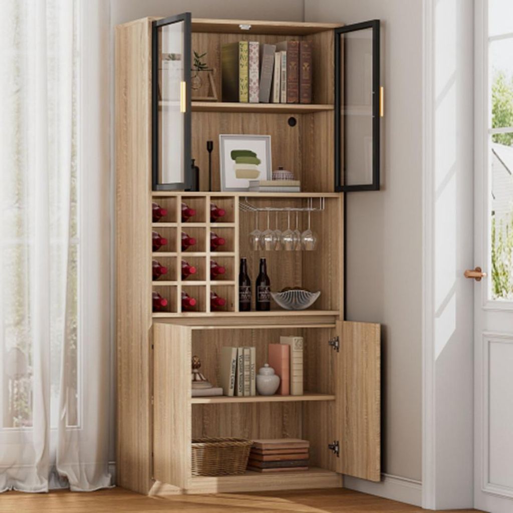 Vitrine,Spirituosenschrank,Vitrine Vitrinenschrank mit Glastüren und Beleuchtung,Küchenschrank 180 CM