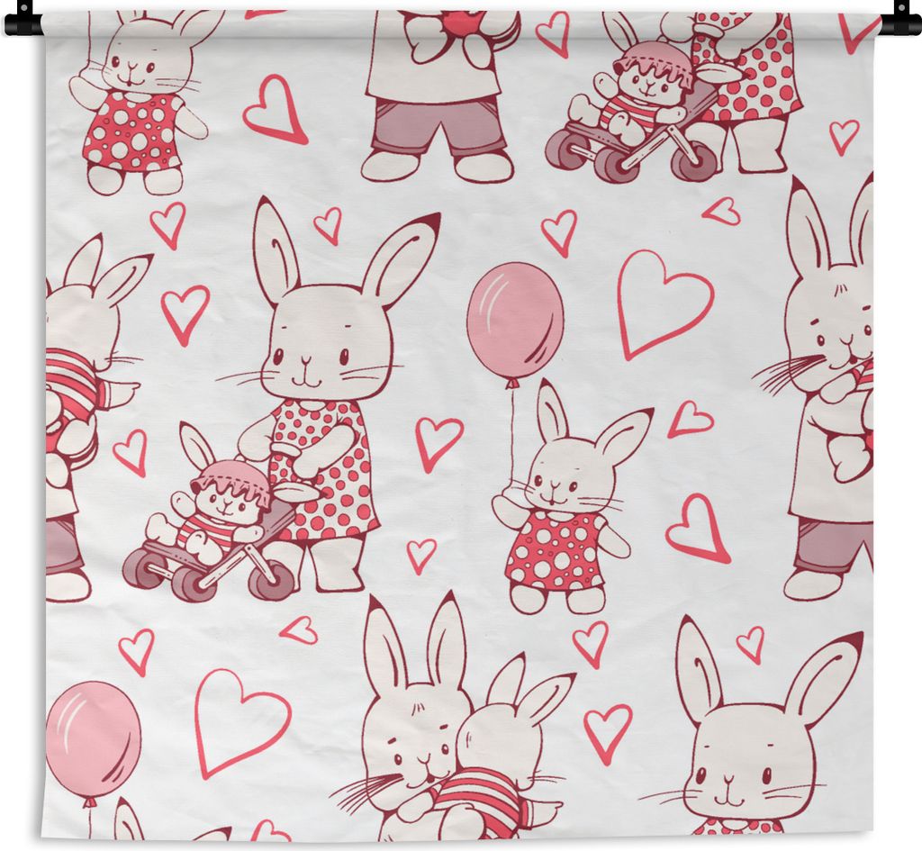 MuchoWow Wandteppich Wandbehang Kaninchen - Liebe - Muster 90x90 cm Tapisserie Dekoration Wandtuch - Wandaufhänger