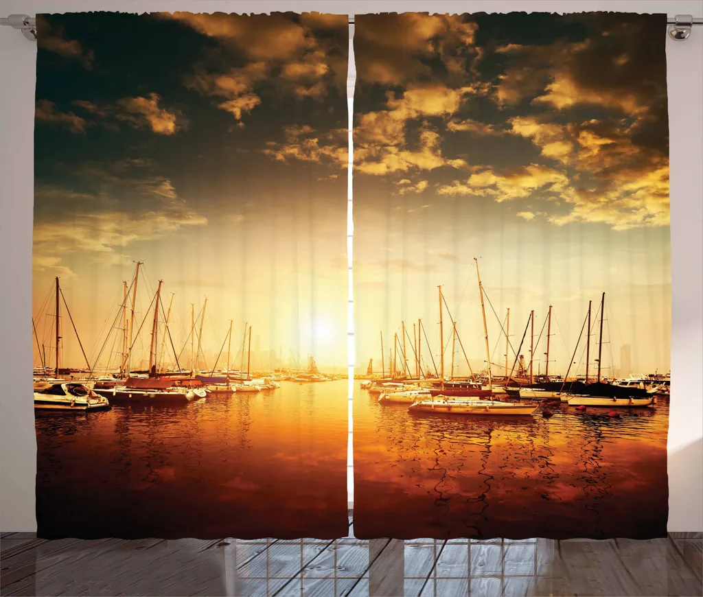 ABAKUHAUS Rideau Rustique Marine avec Bateaux sur la Jetée 280x225 cm