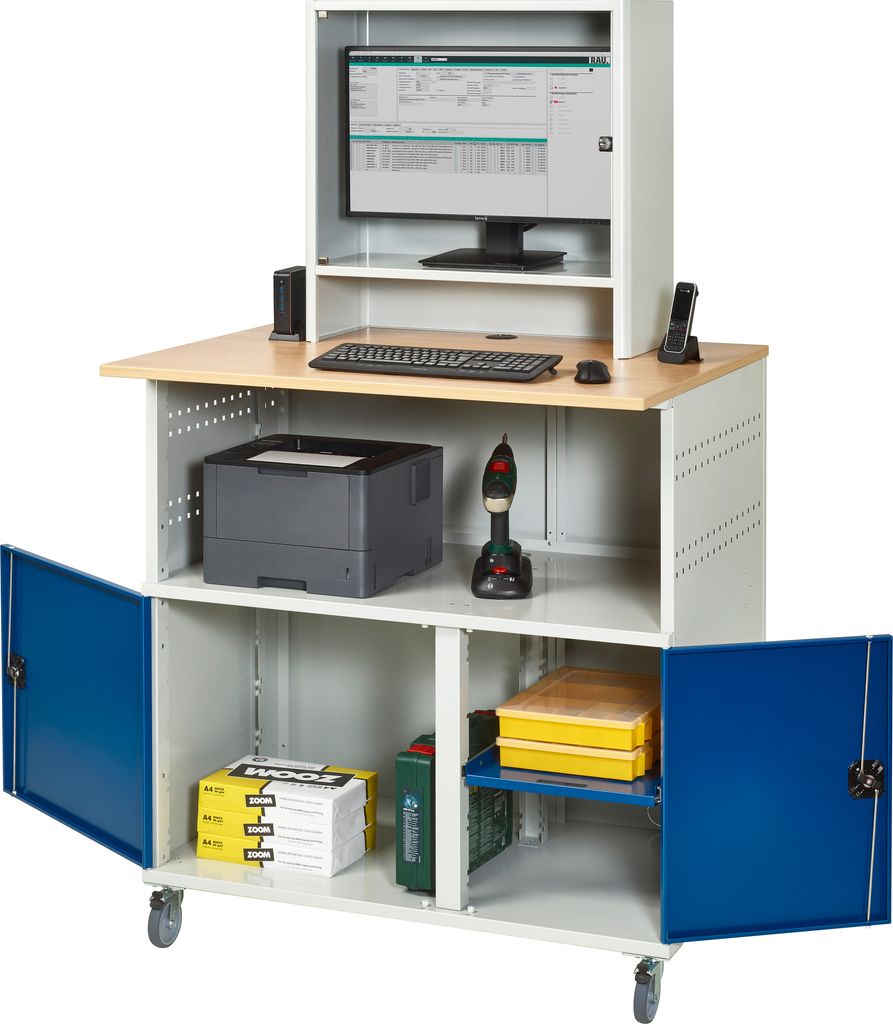 RAU Computertisch 1100x790x1890mm Monitorgehäuse mobil l.gr/e.bl