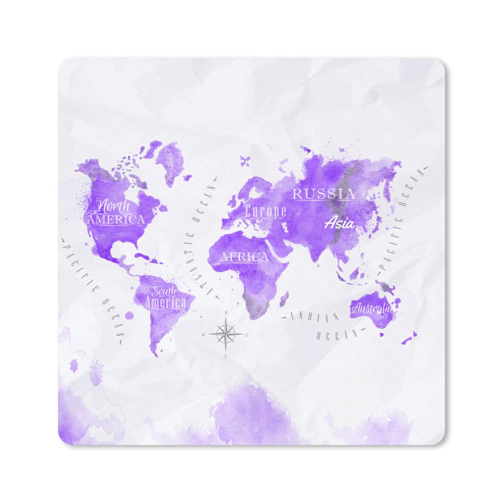 MuchoWow Mauspad Mousepad Weltkarten - Ölfarbe - Violett 30x30 cm - Mousepads - Maus Mat - Pad - Mausunterlage - Gaming