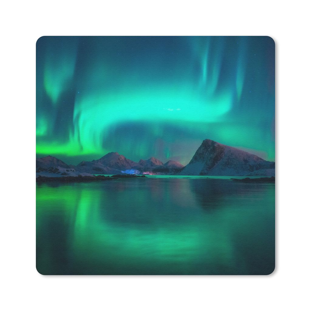MuchoWow Mauspad Mousepad Nordlichter - Berge - Norwegen 30x30 cm - Mousepads - Maus Mat - Pad - Mausunterlage - Gaming