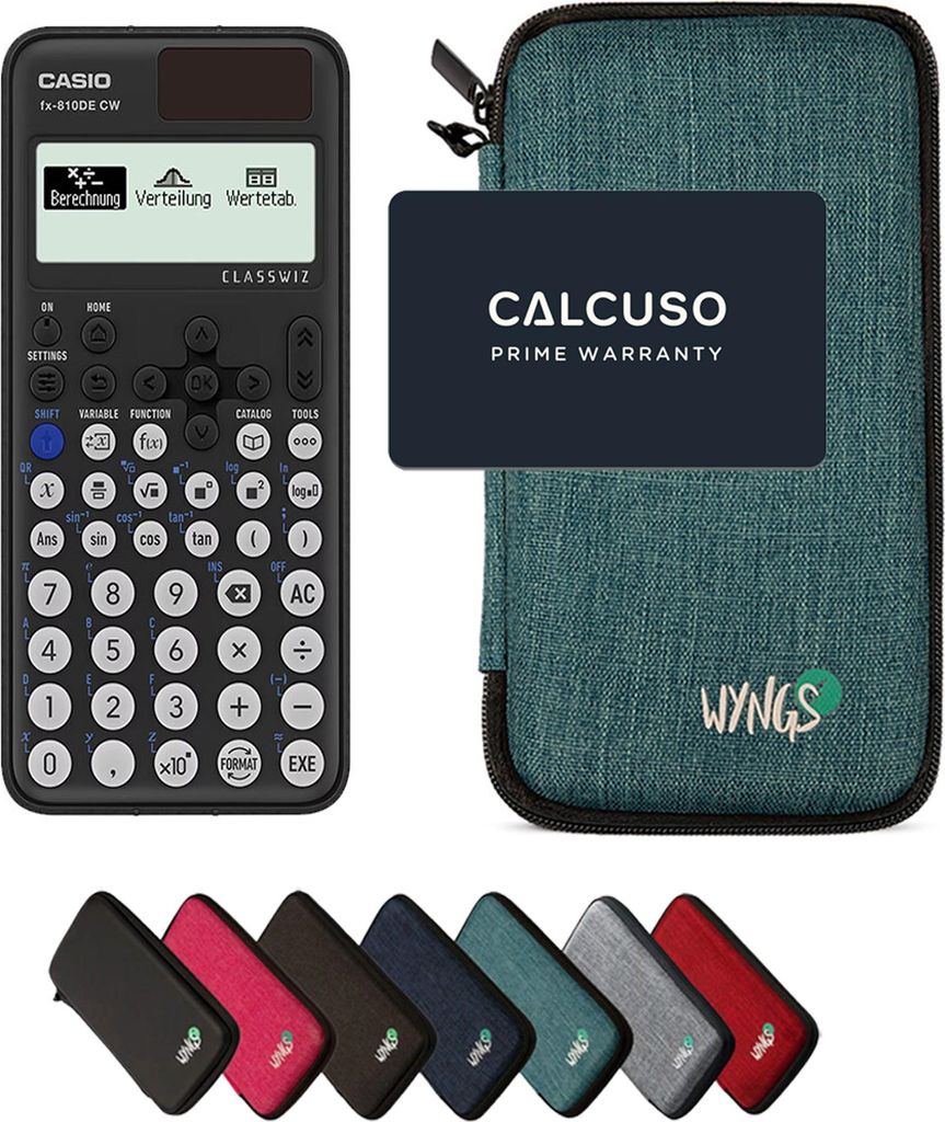 Casio fx-810DE CW ClassWiz inkl. WYNGS Schutztasche Türkis - Wissenschaftlicher Taschenrechner - Basic Set