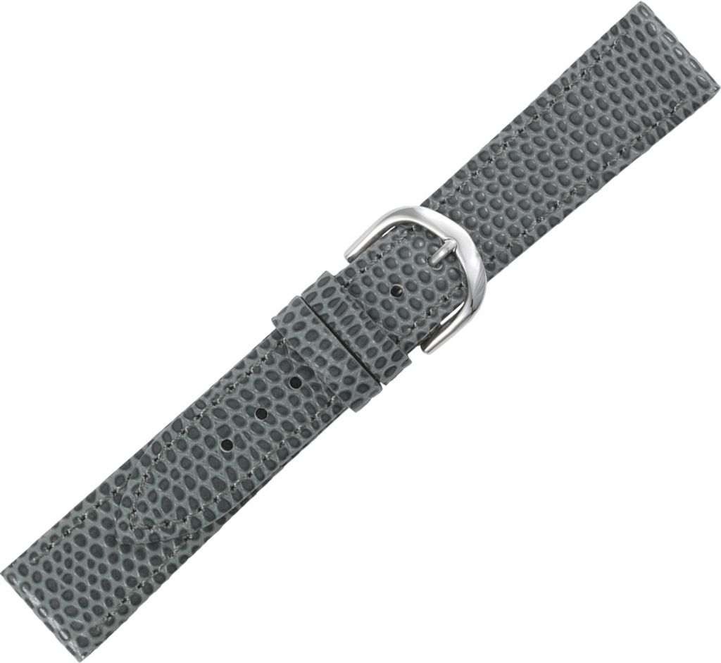 Minott | Uhrenarmband grau Kalbsleder | Eidechseprägung Naht flach, Stegbreite:18mm, Schließe:Silbern