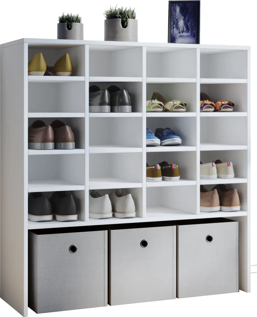 Hinsol Armoire à Chaussures XL Blanc avec 21 Compartiments Modulables