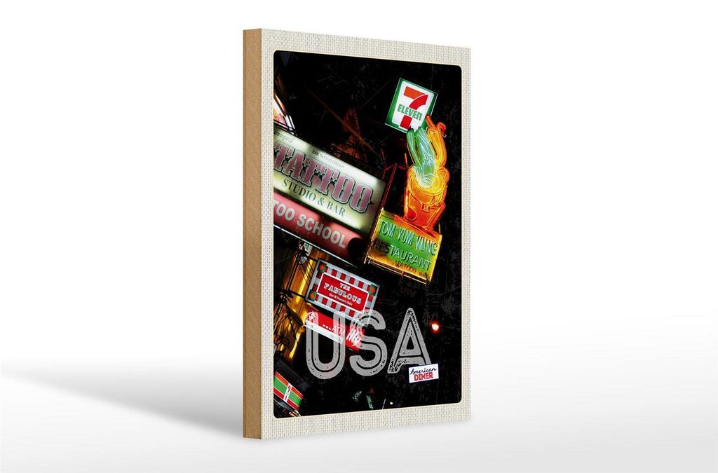 Holzschild Reise 20x30cm Amerika Tattoo Restaurant Diner 90er