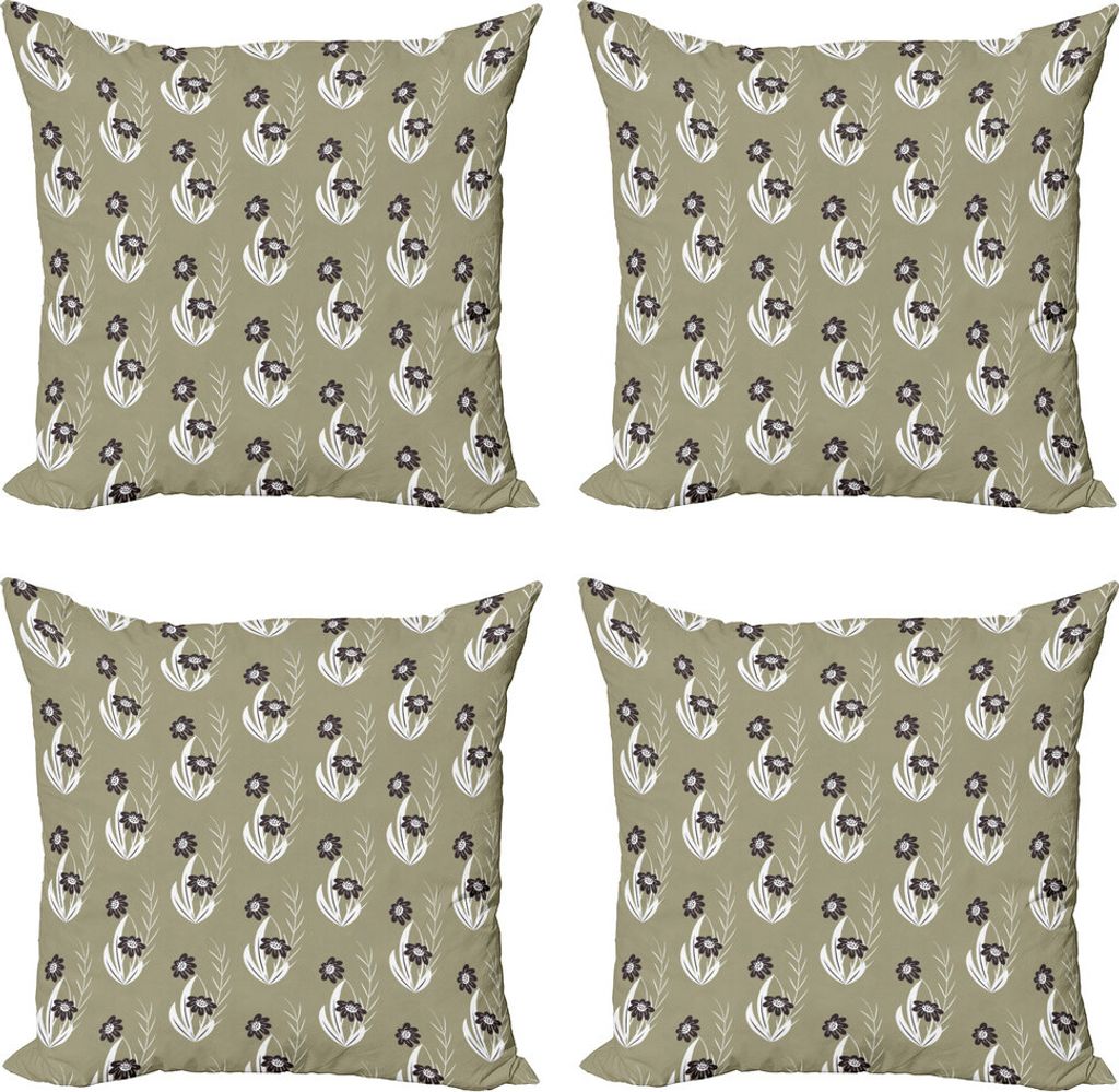 ABAKUHAUS Blumen Kissenbezug Set (4 Stück), Blumen Gepunktete, Moderner Doppelseitiger Digitaldruck, 40 cm x 40 cm, Khaki Dunkelbraun Creme