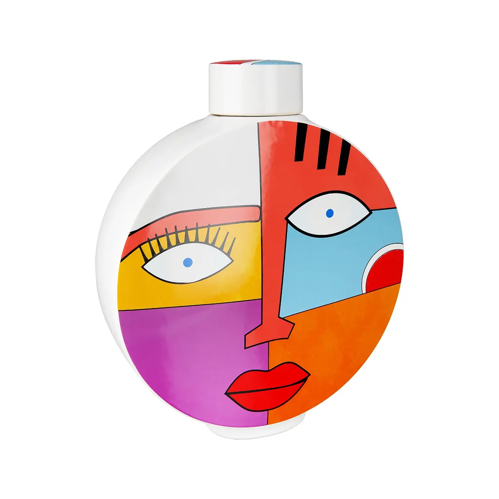 Vase design visage multicolore Gilde Grafic Face en céramique h.29cm