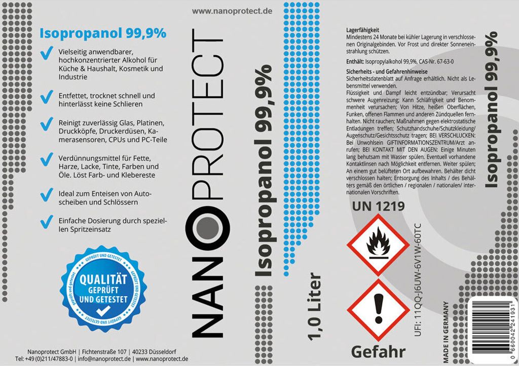 Nanoprotect Isopropanol 99,9% | 1 Liter Reiniger | Produktbild 8