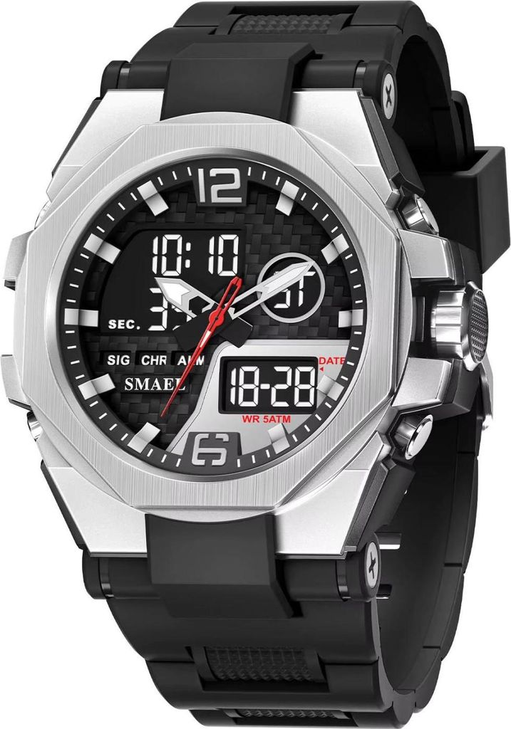 Sportliche Herren Uhr SMAEL ER-38651 in Schwarz/Silber KP38651