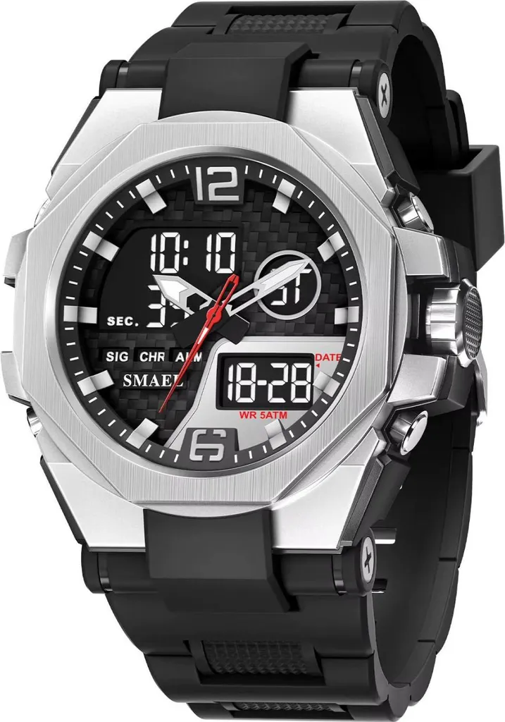 Montre SMAEL ER-38651 Sport Homme Noir et Argent avec Chronographe Intégré