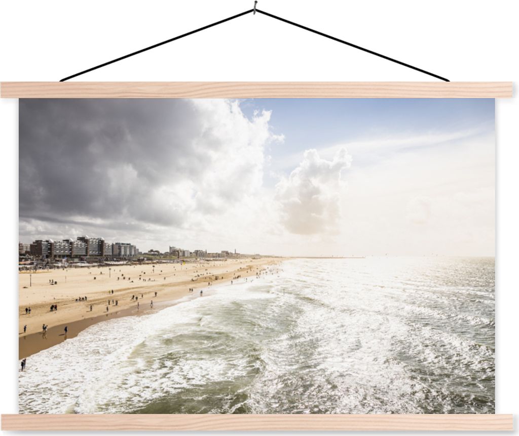 MuchoWow Textilposter Meer - Sonne - Niederlande 120x80 cm mit holzfarbenen Rahmen - Aufhängeset