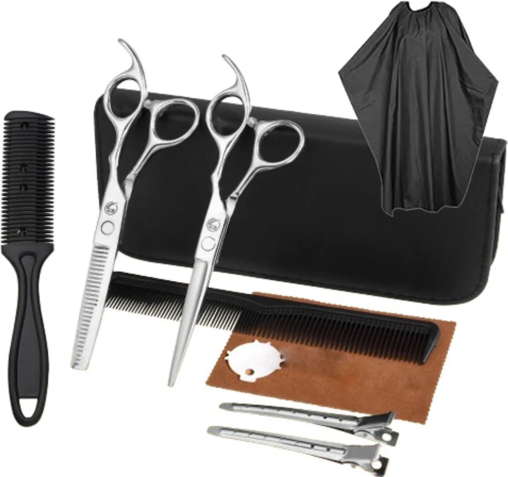 Kit de coiffure complet avec ciseaux et cape de coupe Argenté