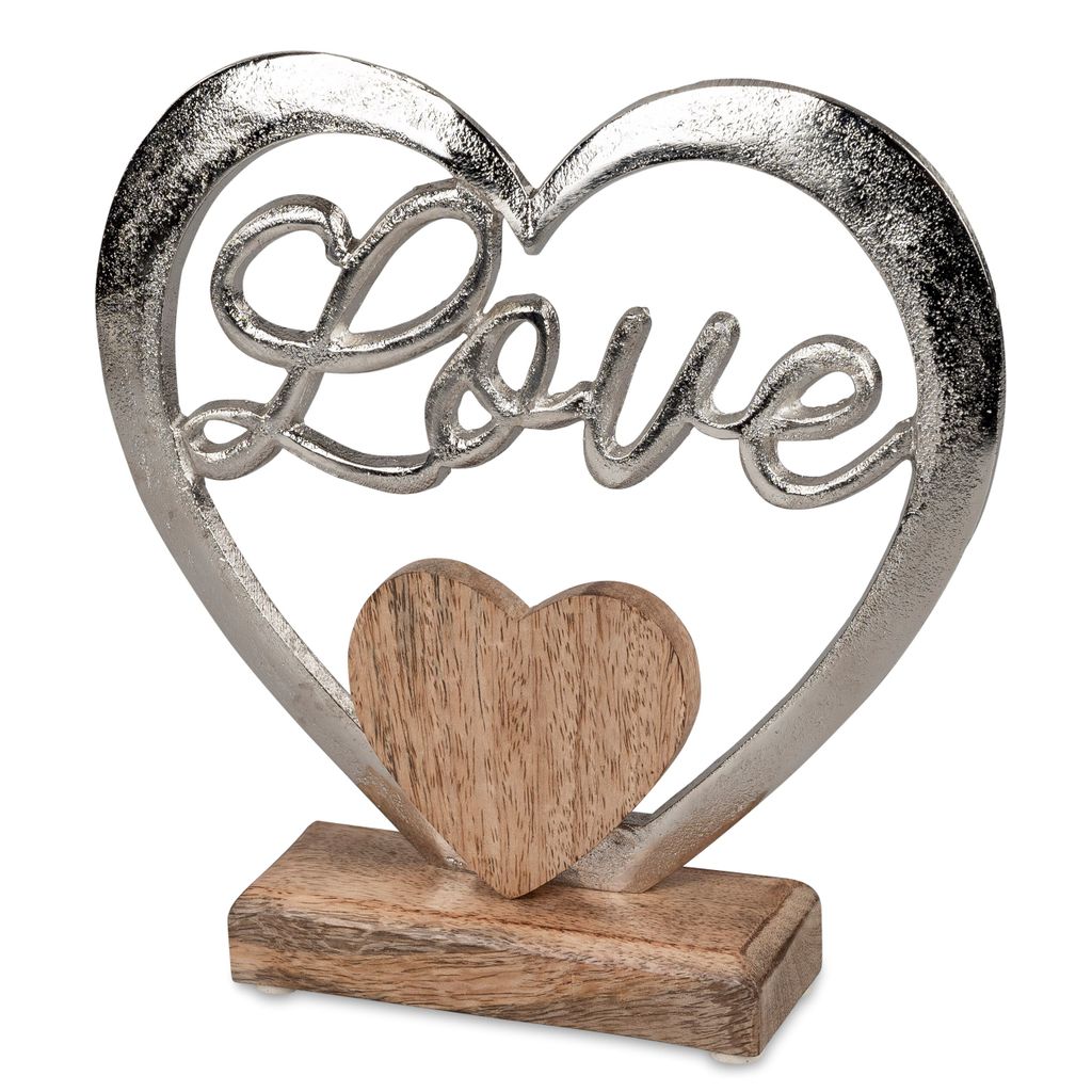 Dekoobjekt Herz LOVE H. 22cm silber braun aus Alu + Produktbild 