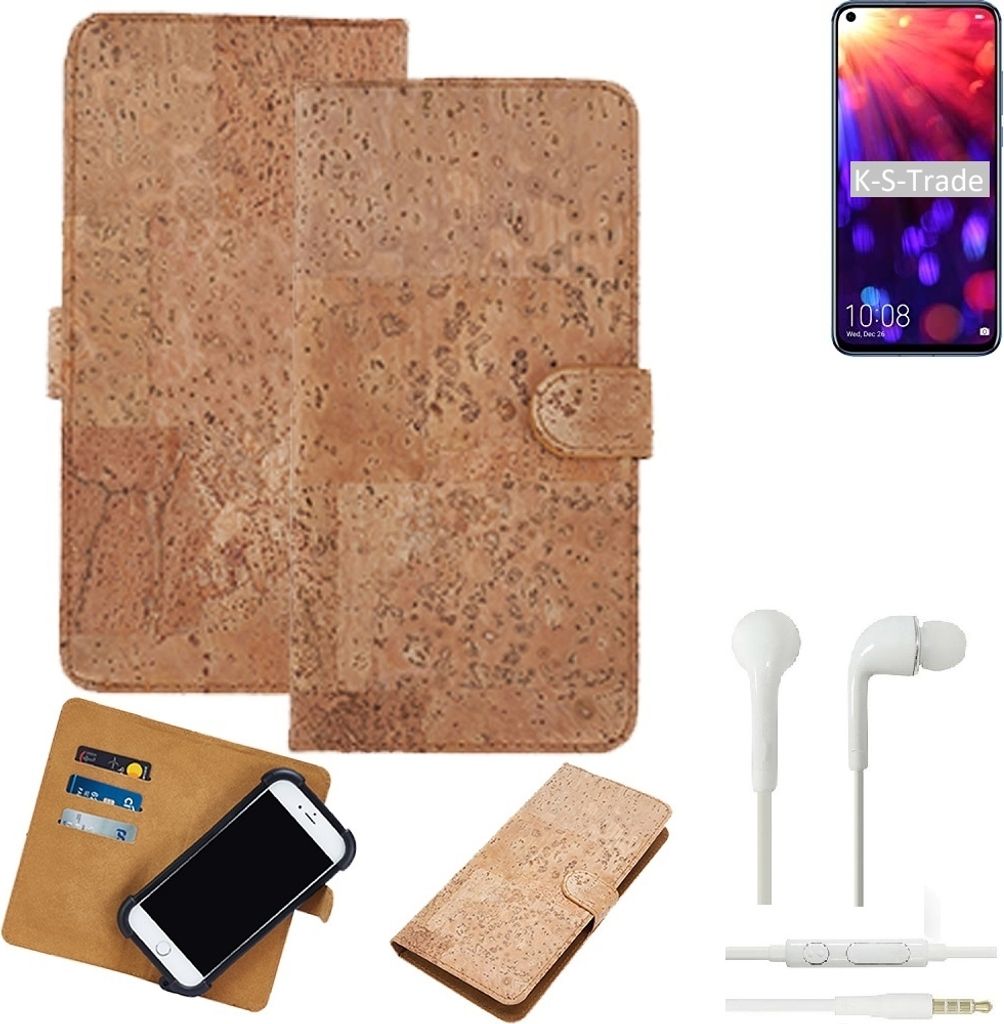 K-S-Trade Hülle kompatibel mit Huawei Honor View 20 + in ear Kopfhörer Kork Handyhülle Cover Schutzhülle TPU Case Bumper in Hellbraun, (1x)