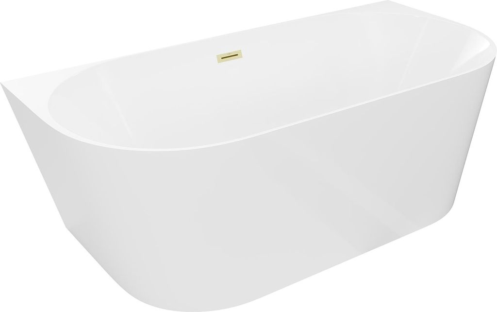 Mexen Oval Slim freistehende Wandbadewanne 170 x 80 cm, weiß, Überlauf gold gebürstet - 52661708000-55