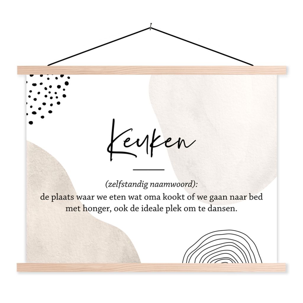 MuchoWow Textilposter küche - vater - sprichwörter - küchen-definition - zitate - Wörterbuch 60x45 cm mit holzfarbenen Rahmen - Bild