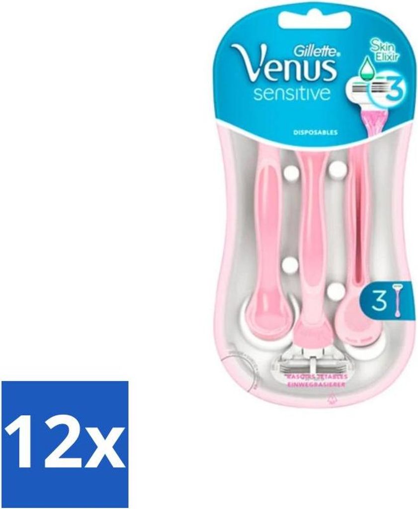 Gillette Venus Sensitive Einwegrasierer - 3 Klingen - Vorteilspack - 12 Stücke