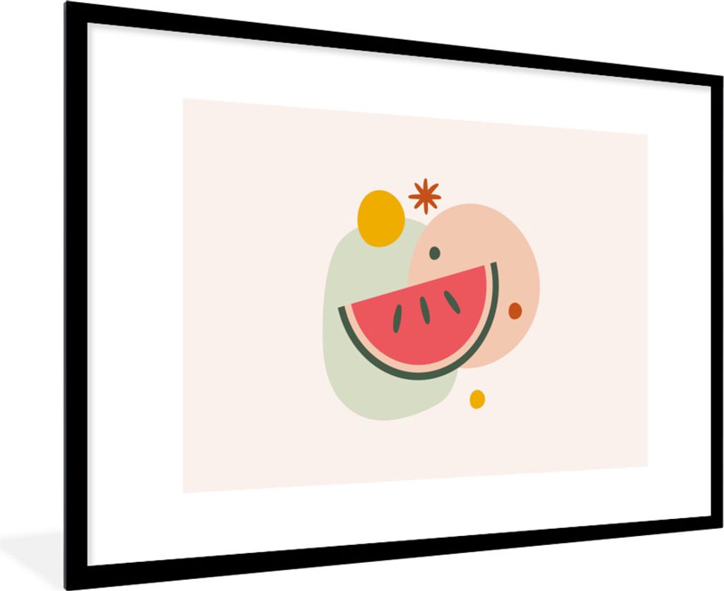 MuchoWow Gerahmtes Poster Wassermelone - Obst - Pastell 90x60 cm - Poster mit Schwarzem Bilderrahmen Wandposter Rahmen Foto Bilder - Wanddekorati...