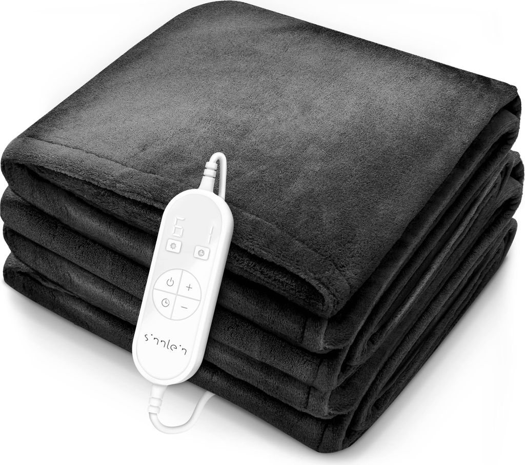 sinnlein Heizdecke aus Plüsch 200 x 180 cm Anthrazit SÜD | elektrische Wärmedecke mit Abschaltautomatik | Kuscheldecke | Timerfunktion | 9 Tem...