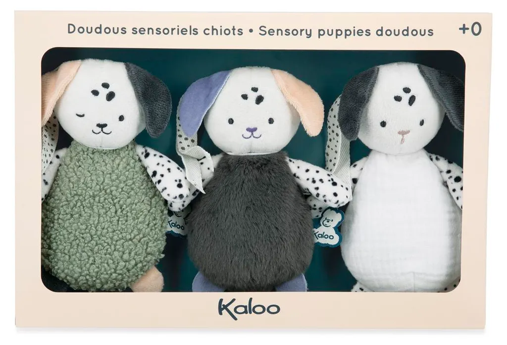 Peluche d'éveil sensoriel Kaloo Petit chien stimulant pour nourrisson