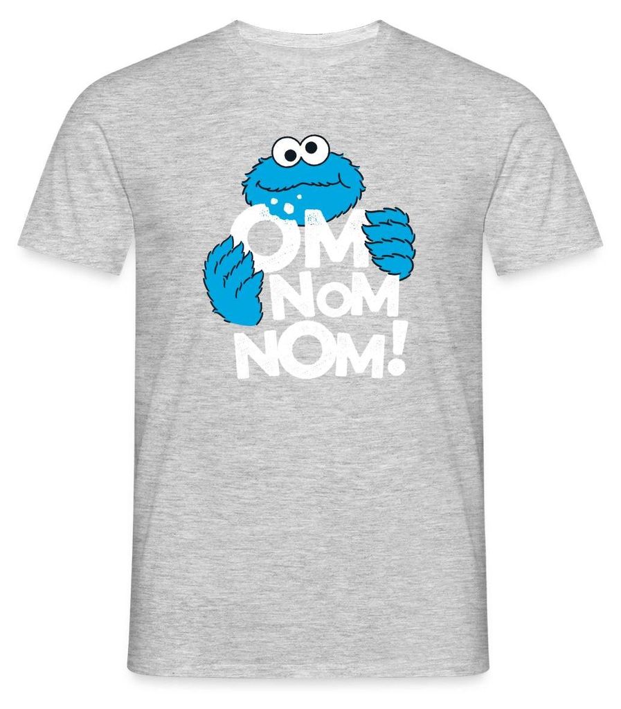 Spreadshirt Sesamstraße Krümelmonster Om Nom Nom Männer T-Shirt, L, Grau meliert