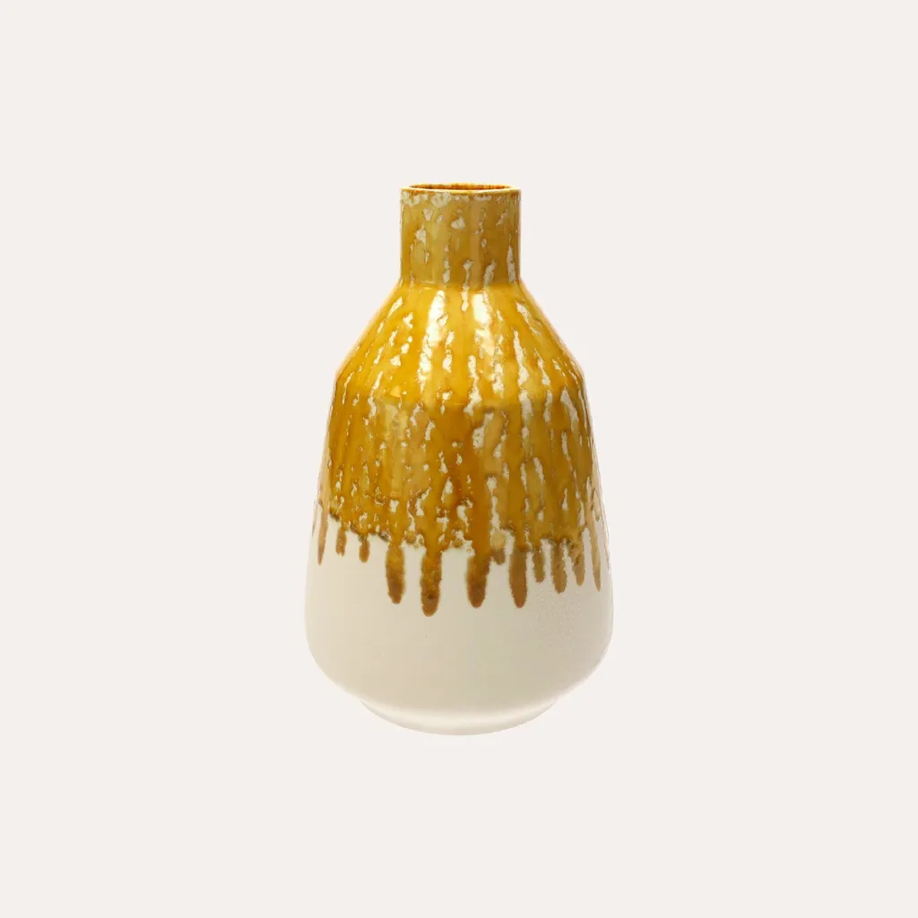 Vase amphore céramique jaune ocre 28 cm stable et imperméable