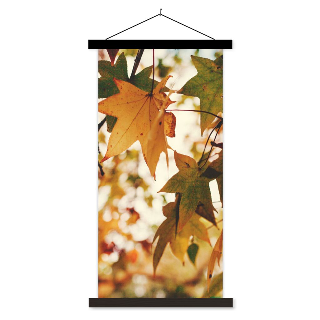 MuchoWow Textilposter Natur - Herbstblätter - Rustikal 90x180 cm mit schwarzem Rahmen - Dekoration Wohnzimmer
