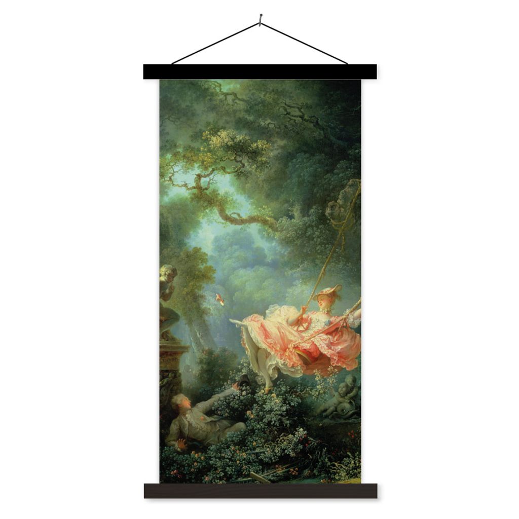 MuchoWow Textilposter Die Schaukel - Jean-Honoré Fragonard - Kunstwerk 40x80 cm mit schwarzem Rahmen - Wandemalerei