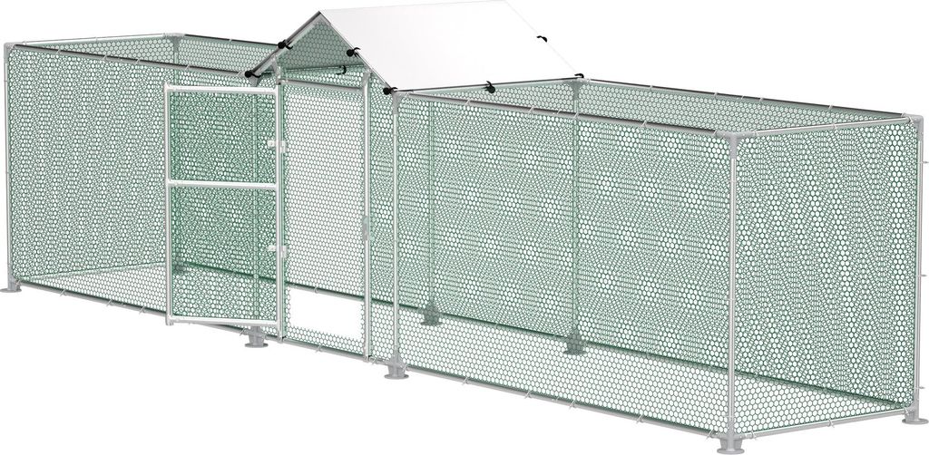 TRMLBE Hühner Freilaufgehege mit Schloss, Hühnerstall 5 m x 1 m Hühnerhaus Verzinkter Stahlrahmen mit PE Sonnenschutzdach Kleintierstall, für H...