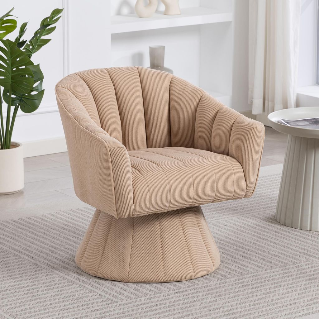 okwish 360° Drehstuhl Drehsessel Loungesessel mit Rückenlehne,Loungesessel Bistrostuhl mit stabiler Standbasis für Home-Office,khaki