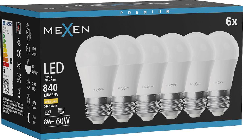 Mexen Nova 6x LED-Glühbirne E27, G45, 8W, Warm - 3000K, 840 lm - L101-E27-0830-01x06