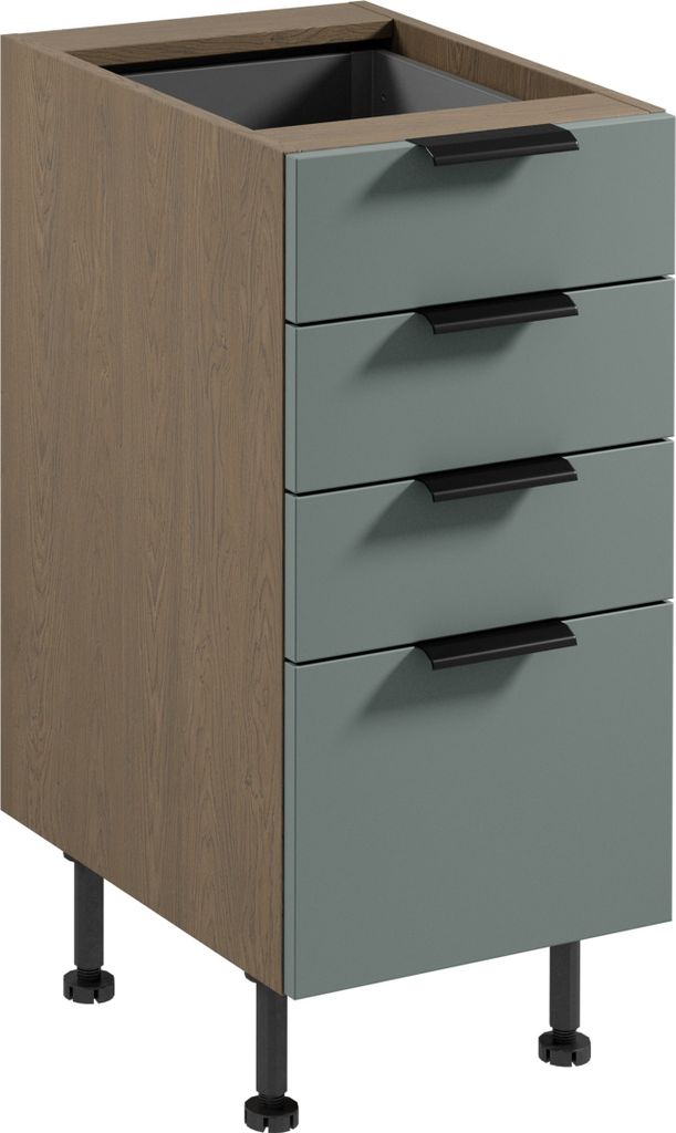küchenunterschrank 40 cm mit Schubladen ohne Arbeitsplatte, Sorento D40S4 AX, Grün/Eiche