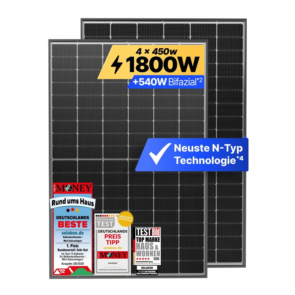 Solakon® Solarmodul 450W Bifazial Glas-Glas N-Type – Full Produktbild 