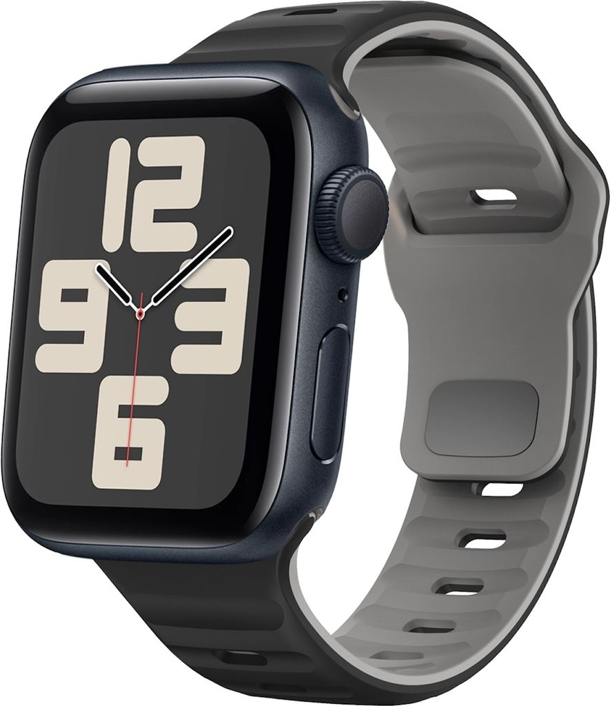 Für Apple Watch SE 2023 44mm Silikon Design Wellenstruktur Armband Schwarz / Grau