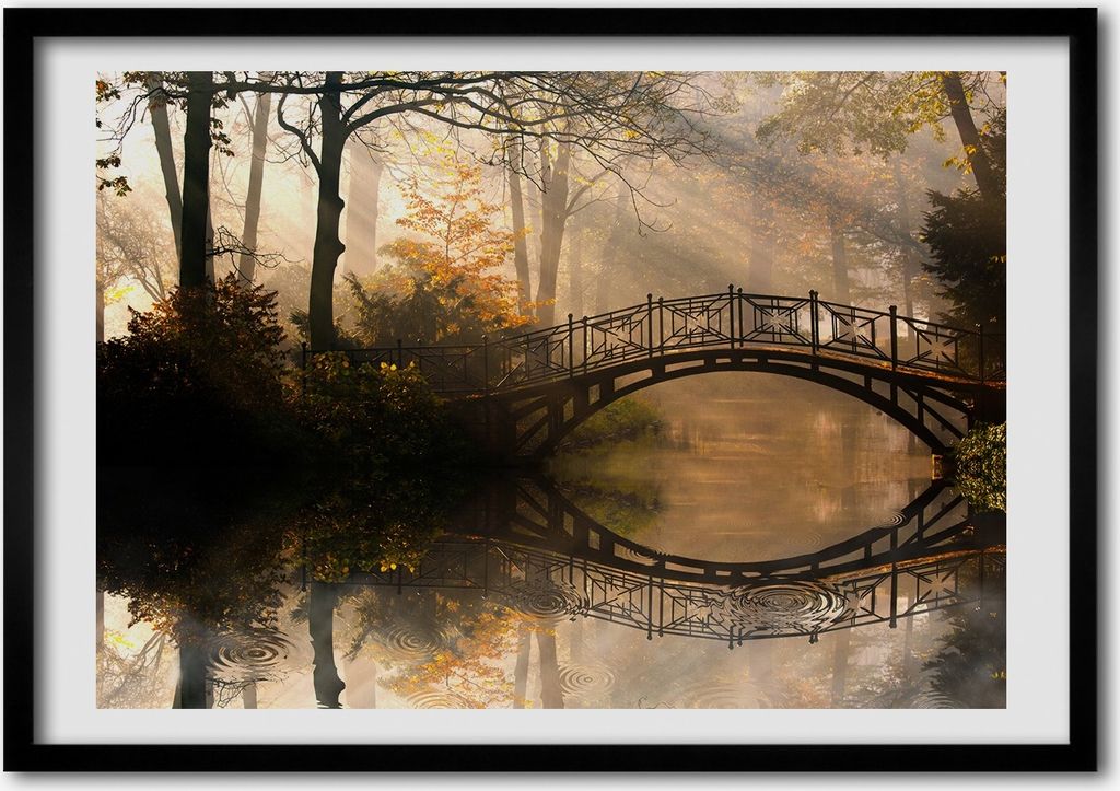 Bild - Bilder - Bilderrahmen - 70 cm x 50 cm - MDF-Rahmen, Wandkunst Alte Brücke im Herbst