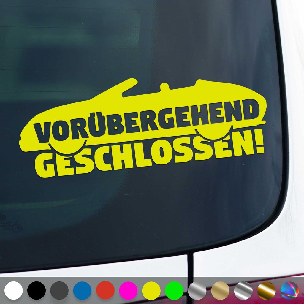 PantherPixel Vorübergehend Geschlossen Aufkleber Saison Cabrio Sticker Auto Geschenkidee Farbe Neon-Gelb