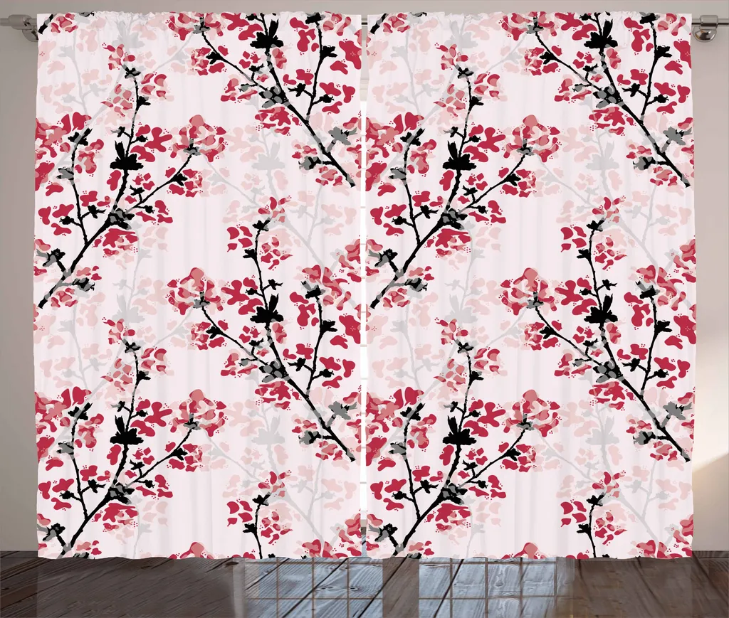 Tenda ABAKUHAUS Fiori Rustica Nero Rosa Rubino 280x175cm per Camera