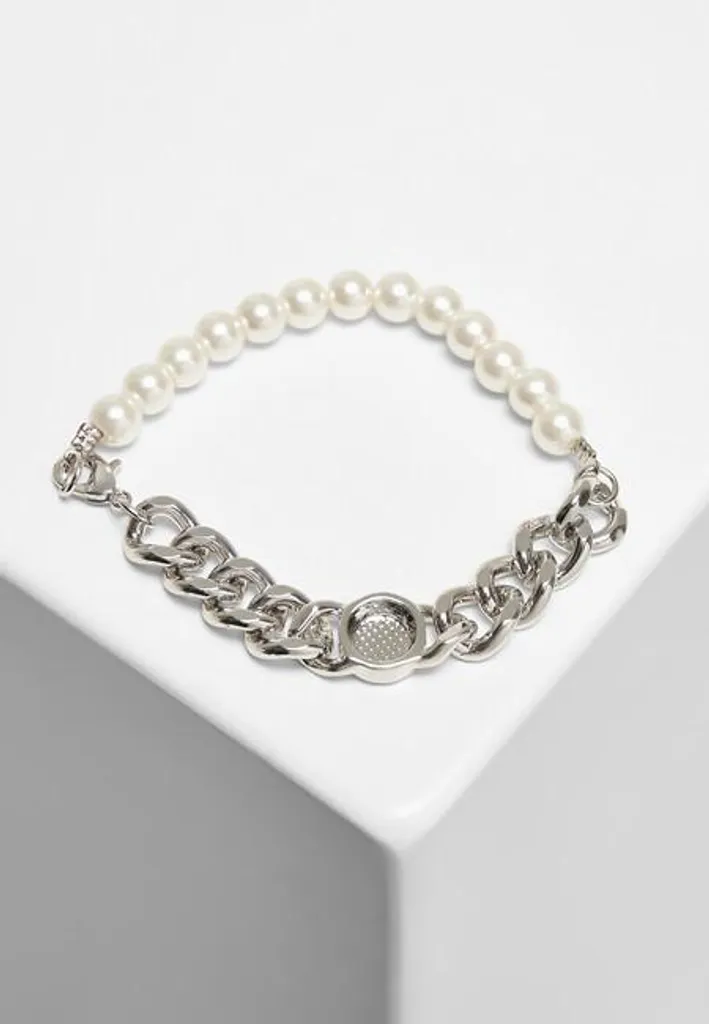 Urban Classics Pearl Flat Chain Bracelet Silver L/XL | Accessori Uomo