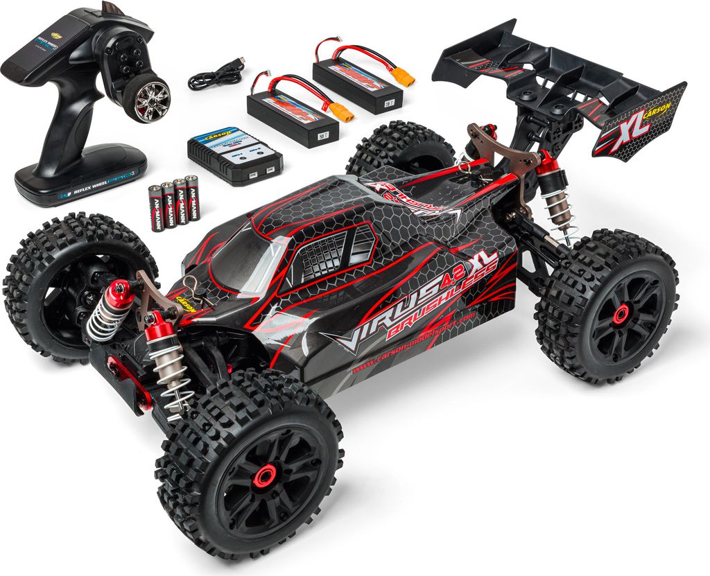 Carson 500409081 1:8 Virus 4.2 XL 100% RTR schwarz/türkis- RC Auto, Ferngesteuertes Auto, Geschwindigkeit bis zu 80 km/h, 100% RTR Modell, inklusi...