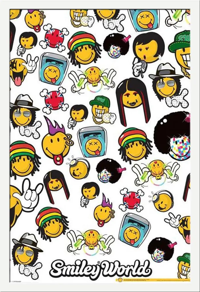 Poster Smiley Genres Musicaux sous cadre Shinsuke blanc incassable