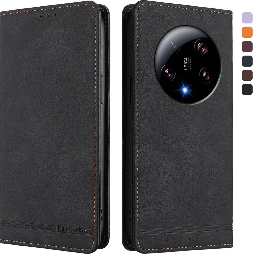 Hülle für Xiaomi 13 Ultra, Retro Kunstleder Ständer Klapphülle mit Kartenfächer und Magnetische Schwarz