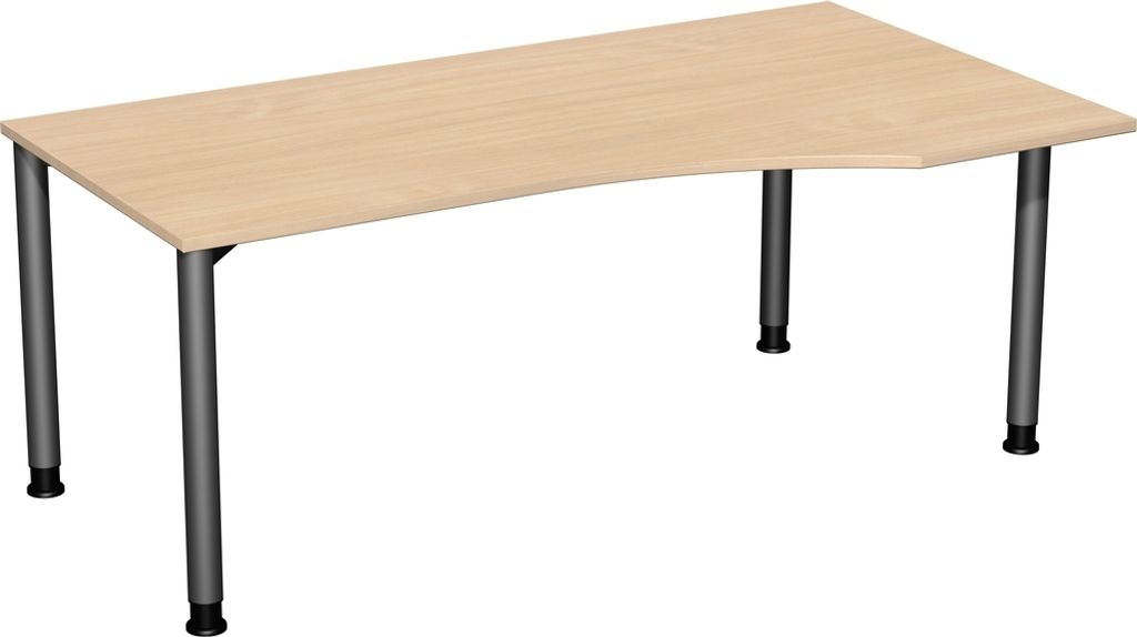 PC-Tisch, rechts, BxTxH 1800x800-1000x680-800 mm, höhenverstellbar, Platte buche, Rundrohrgestell anthrazit