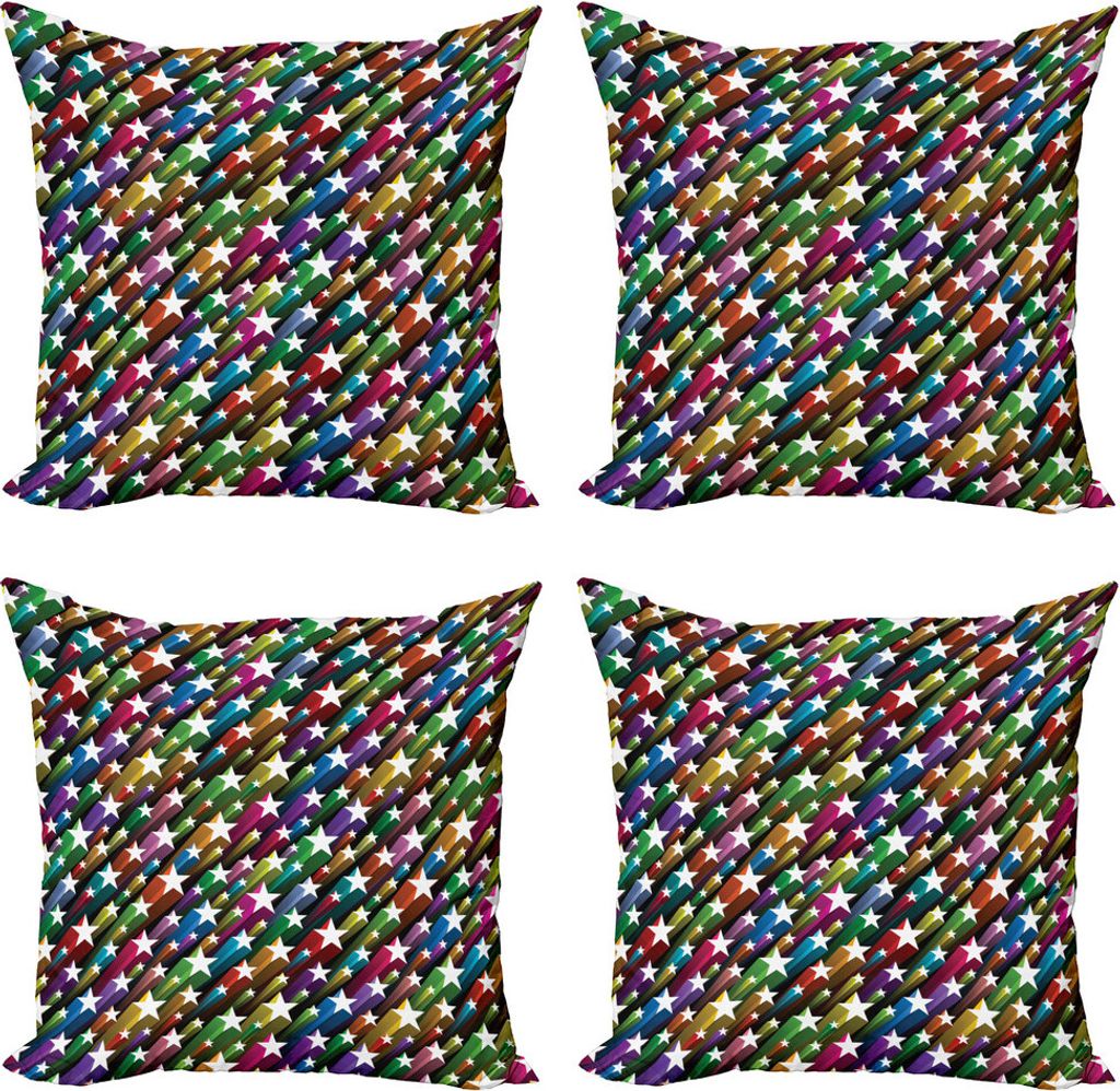 ABAKUHAUS Bunt Kissenbezug Set (4 Stück), Sterne Disco, Moderner Doppelseitiger Digitaldruck, 60 cm x 60 cm, Mehrfarbig