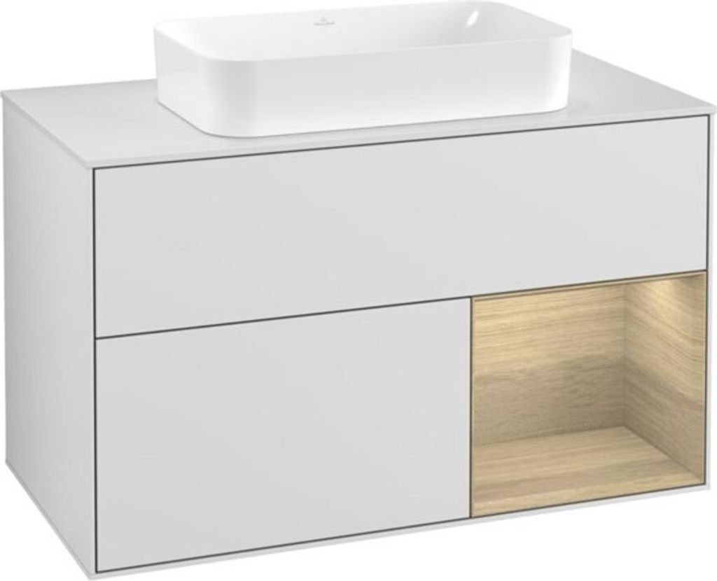 V&B Waschtischunterschrank Abdeckplatte wh. m Finion 100x60,3cm, Reg re Oa ven, wh. m lacquer