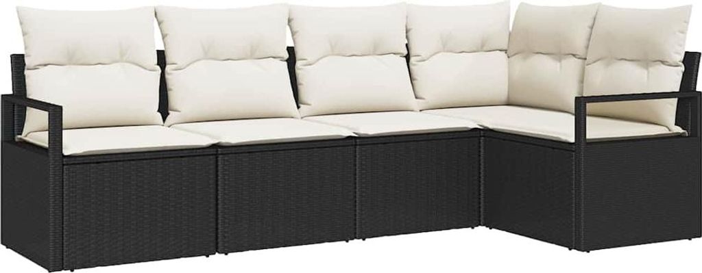 vidaXL Sofa Set mit Kissen 5 pcs Schwarz Poly Rattan