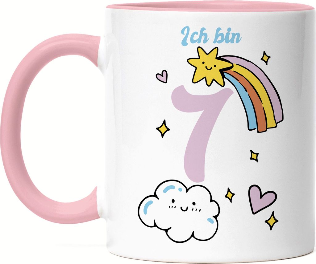 7 Jahre alt Kindergeburtstag Tasse rosa süße Motive Kinder Produktbild 