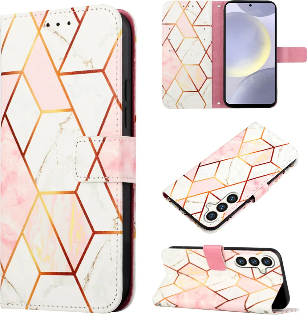 Cover Samsung S25 FE Effetto Marmo Rosa - Portafoglio Chic con Stand